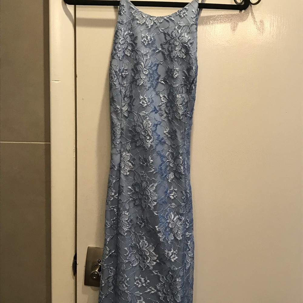 Jessica Mcclintock long light blue lace dress